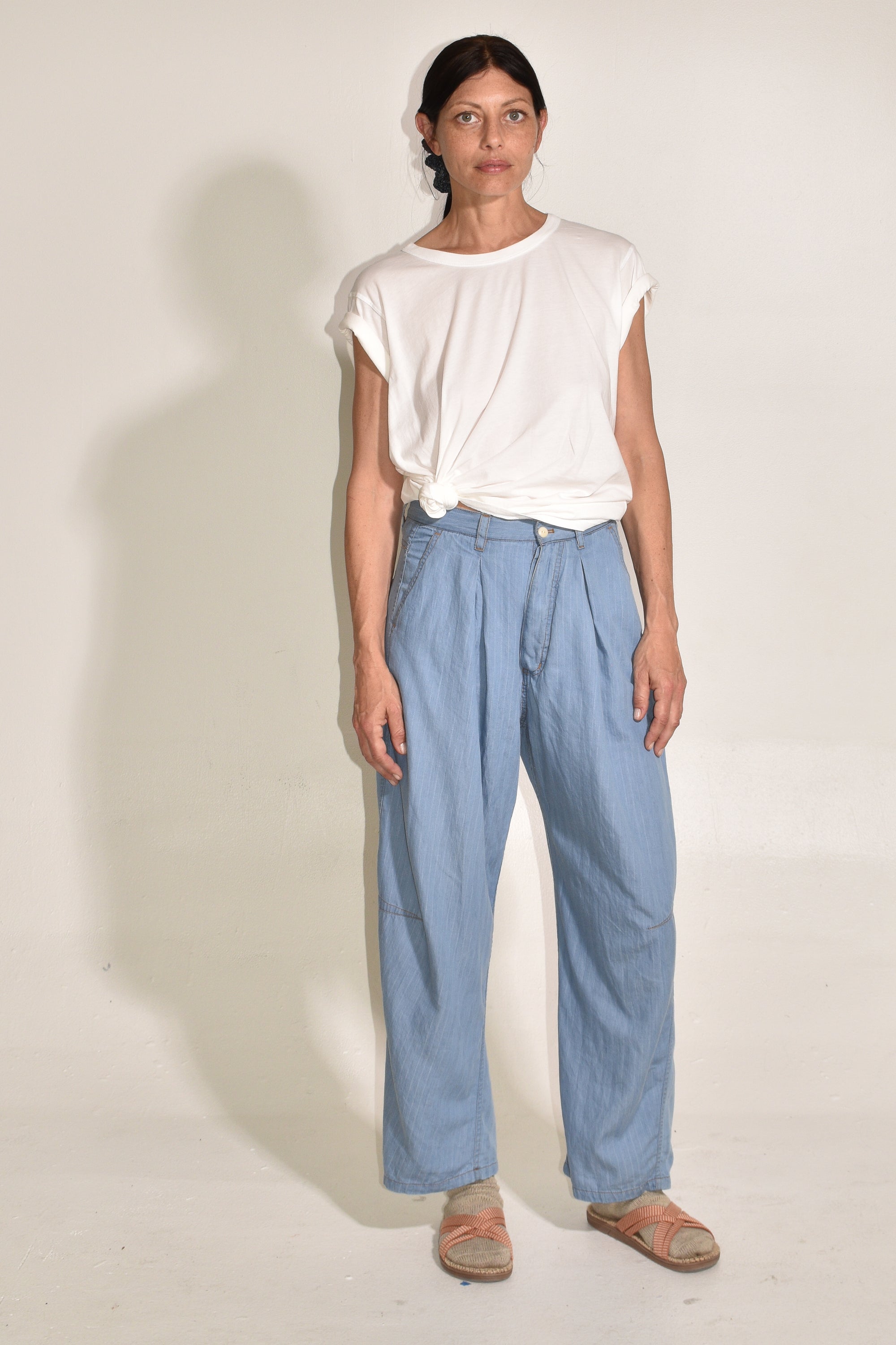 The Theo Trouser | Japanese Milled Pinstripe • Bleach Wash