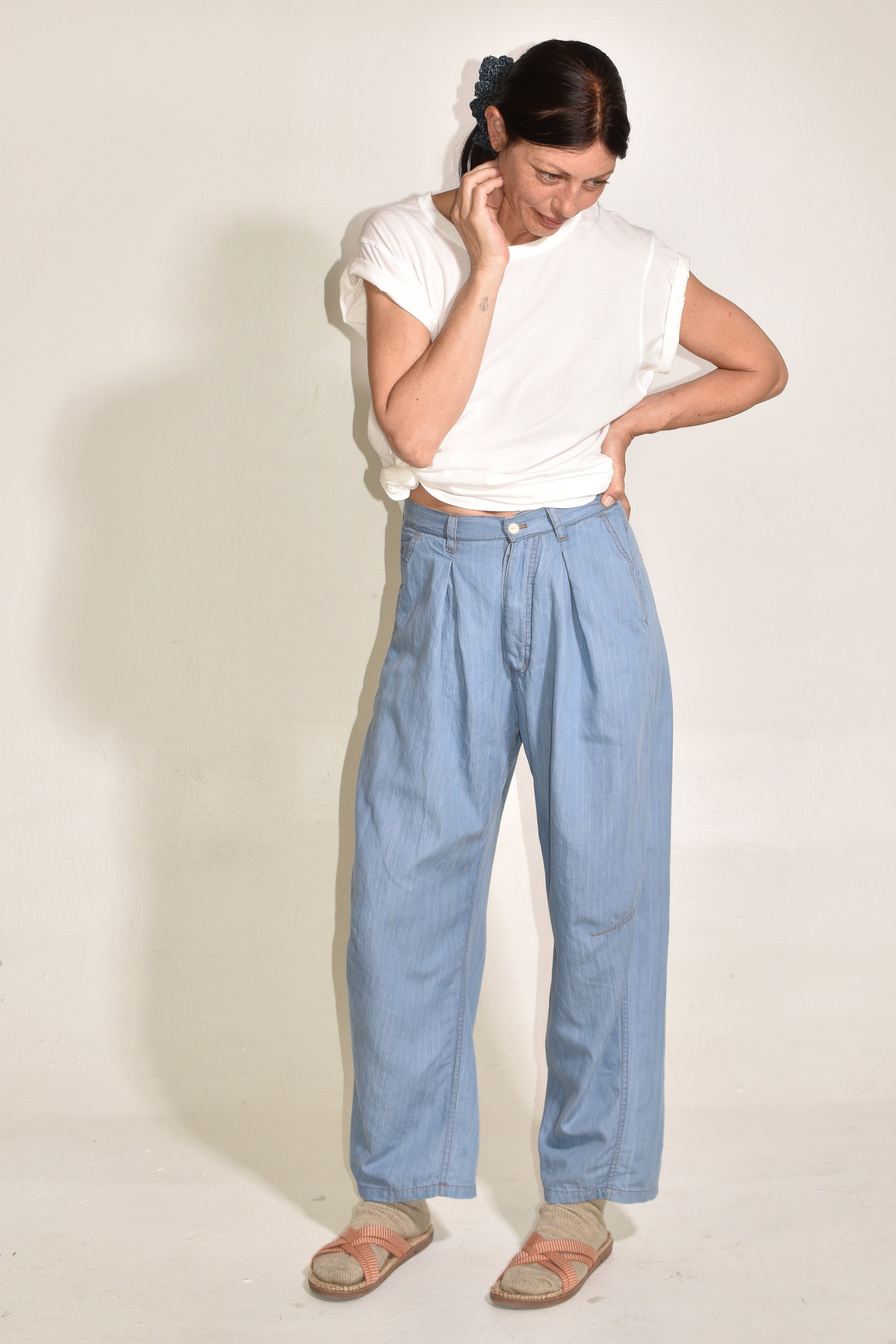 The Theo Trouser | Japanese Milled Pinstripe • Bleach Wash