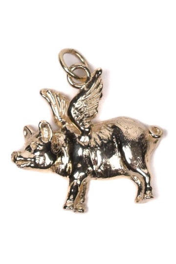 Flying Pig Charm •   14k yellow gold